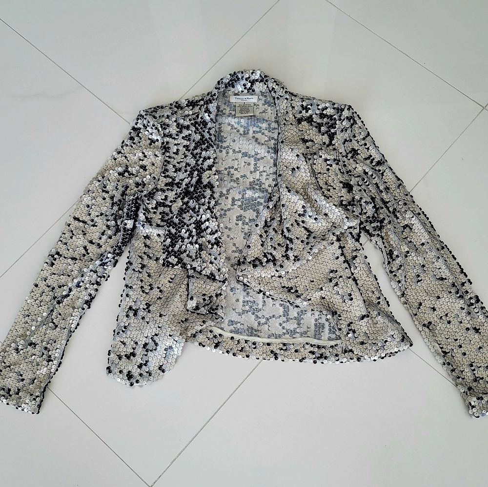 Cream/black sequin swing jacket size S